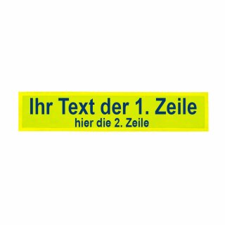 Rückenschild mit zweizeiligem Text, gelb, matt, 38 cm x 8 cm
